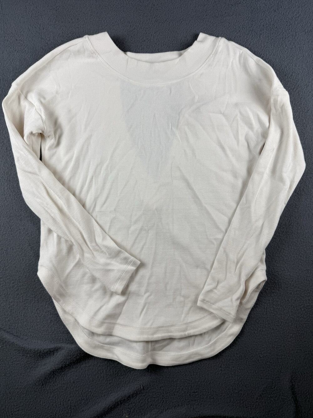 Athleta Women's XS Oversized Ivory Ribbed Open Back Long Sleeve Top Blouse